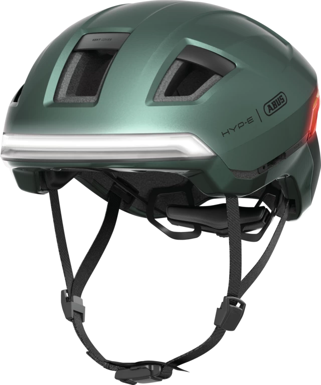 Kask rowerowy z kierunkowskazami Abus Hyp-E Jungle Green