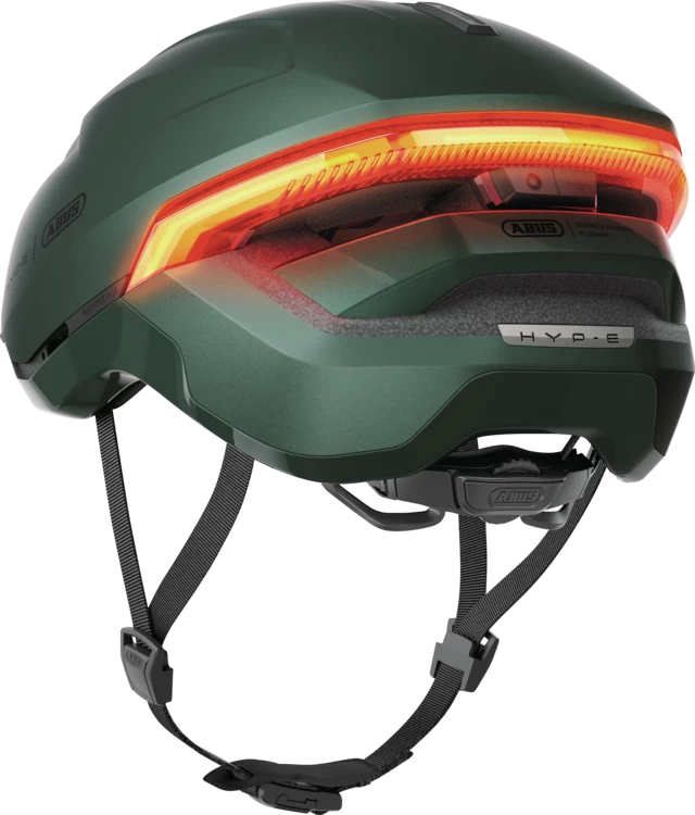 Kask rowerowy z kierunkowskazami Abus Hyp-E Jungle Green